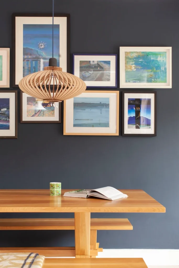 Interior designer in Sunningdale soft grey wall with picture gallery