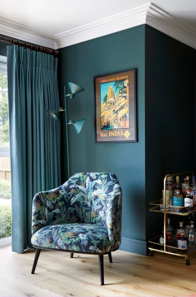 Chalfont St Giles Interior Designer, a dark teal colour saturated room